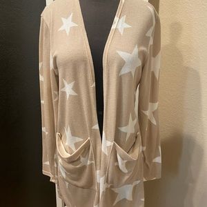 Pink Lily tan cardigan with stars - lightweight